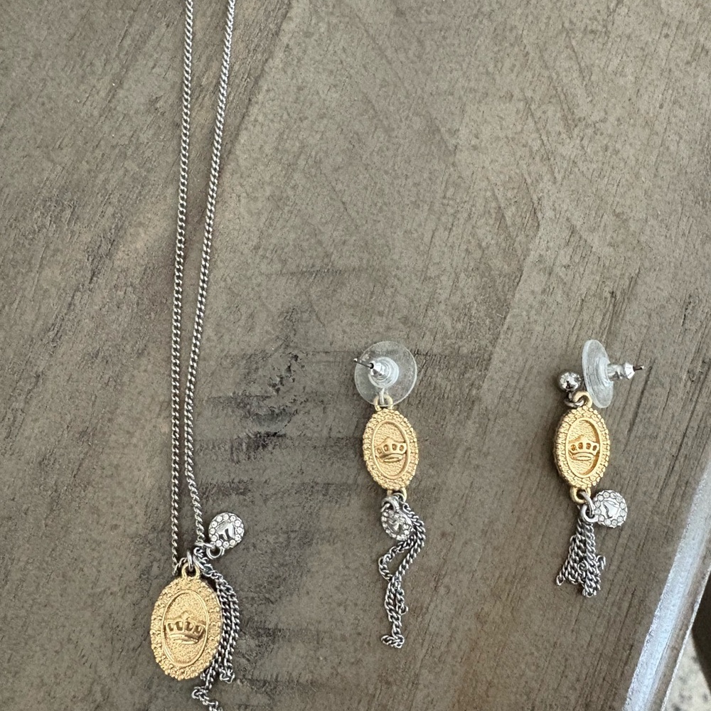 Cabi Gold and Silver Crown Pendant Necklace and Earring Set